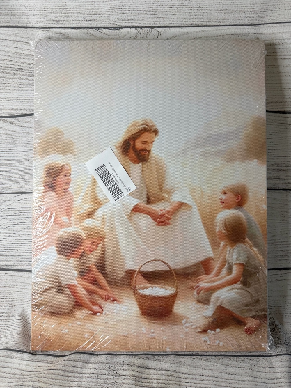 Jesus with Children Canvas Wall Art - Soft Neutral Tones 12x16